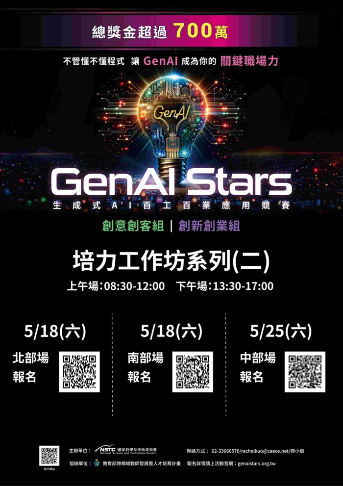 ?轉知?總獎金超過700萬!!「2024GenAi Stars生成式AI百工百業應用競賽」徵件中~-- 附圖1